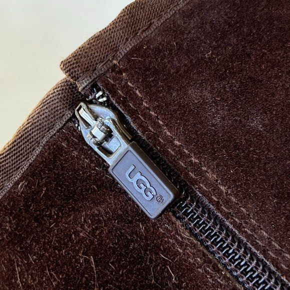 UGG 1895 Retro Cargo Pocket Tall Zip Suede Espresso Brown Sheepskin Boots - Picture 9 of 13